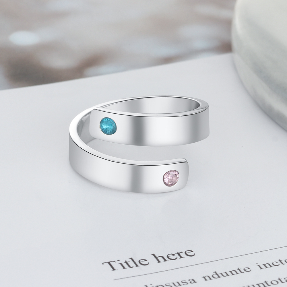 Personalized Ring With 2 Birthstones Engraved Names Ring Gift For Women