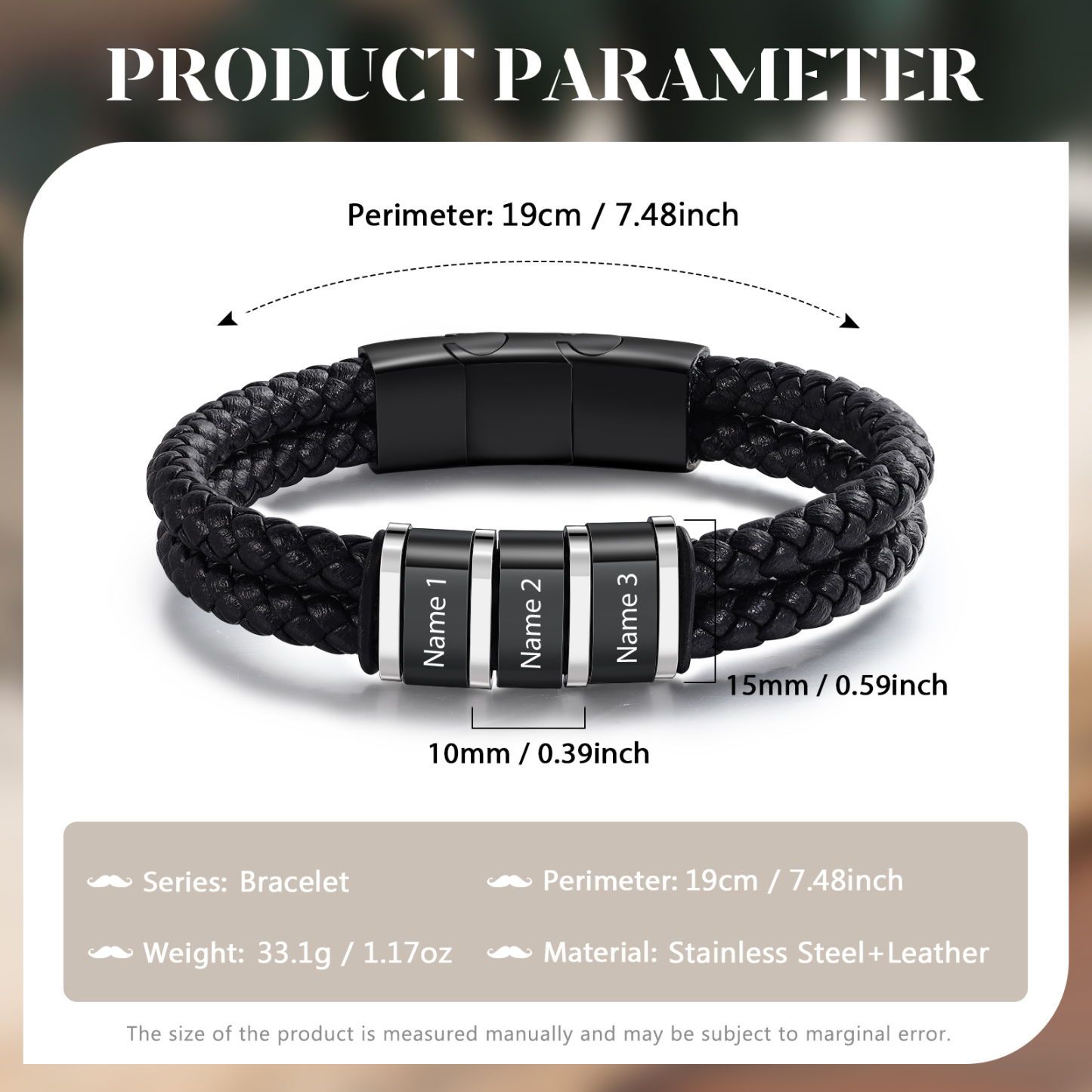 3 Names-Personalized Bead Bracelet Custom Men's Bracelet With Gift Box Engraved Name Personalized Gift for Him