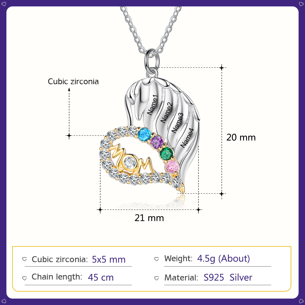 4 Names-Personalized Hearts Necklace Custom Birthstone Necklace Wonderful Gifts for Mom