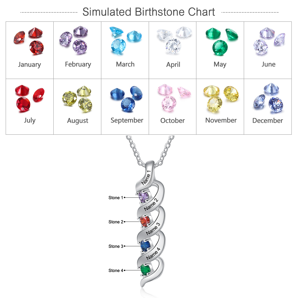 4 Names-Personalized Necklace Cascading Pendant with 4 Birthstones Engraving 4 Names Gifts for Her