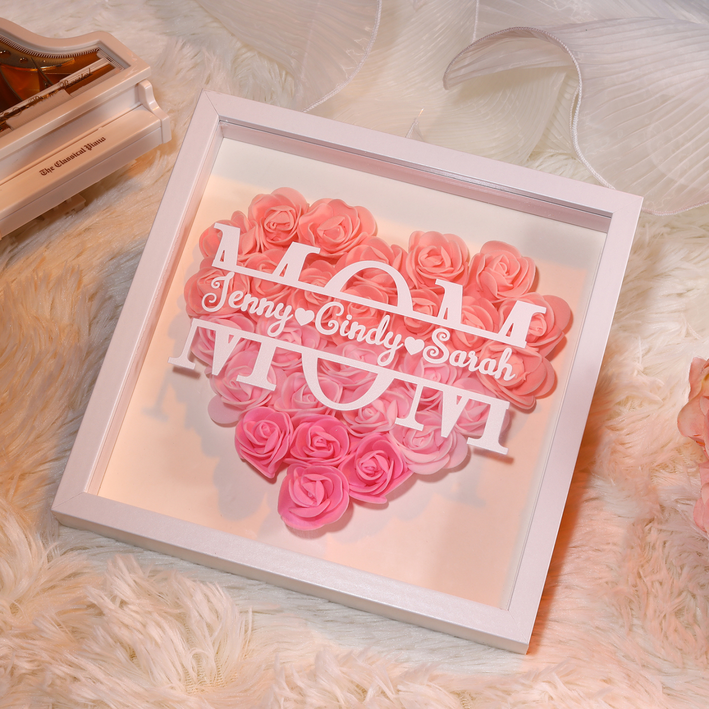 Personalized Name Rose Heart Density Board Frame Custom Text Gift For Mom