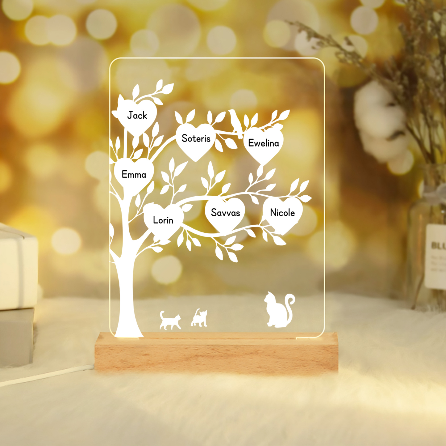 7 Names - Personalized Leaf Style Night Light With Custom Text LED Light Gift For Family