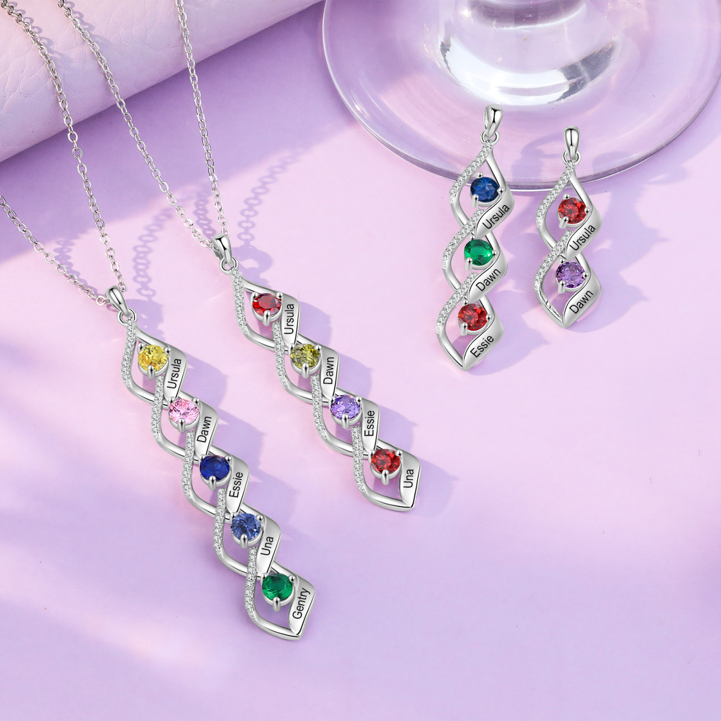 4 Names - Personalized Necklace Custom Birthstone Necklace Engraved with Name A special Gift For Mom/Grandma