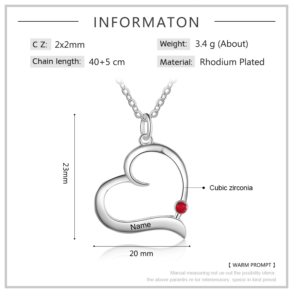 1 Name-Personalized Special Heart Necklace with Birthstone and Name for Her