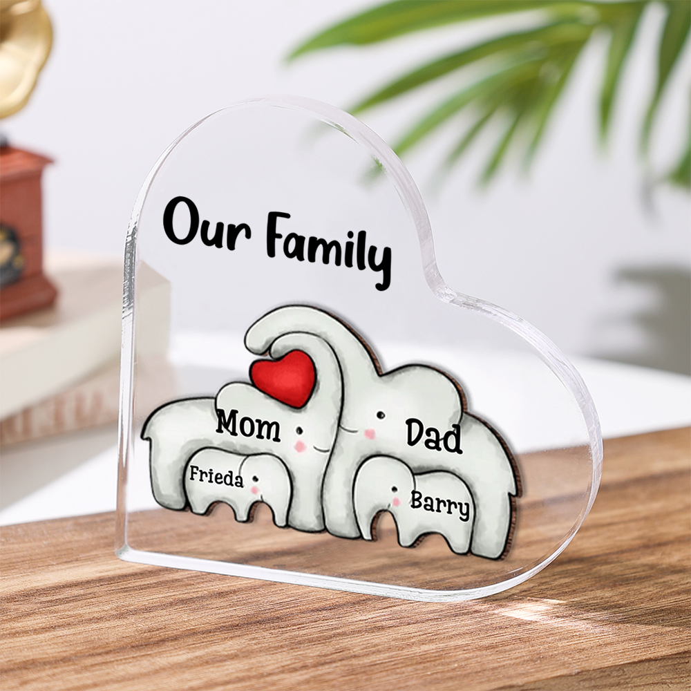 Customized 2-7  Names,Elephant Family Style Acrylic Heart Decoration Brand Plaque Decoration for Our Family