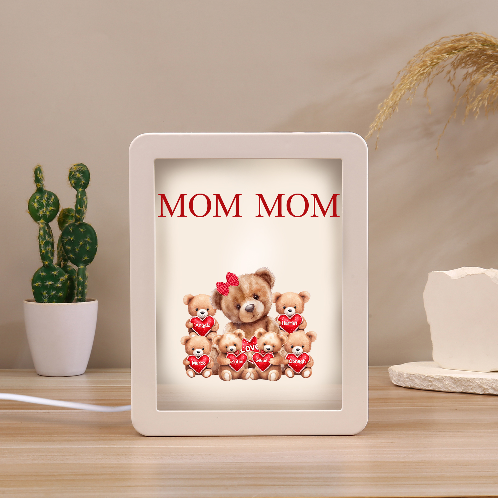 6 Names - Personalized Mom Home Bear Style Custom Text LED Night Light Gift for Mum
