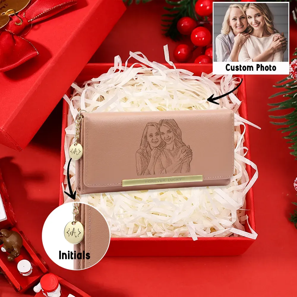 Personalized Women's Wallet Custom Photo and Lettering Blue/Pink Leather Wallet for Grandma | Jessmade