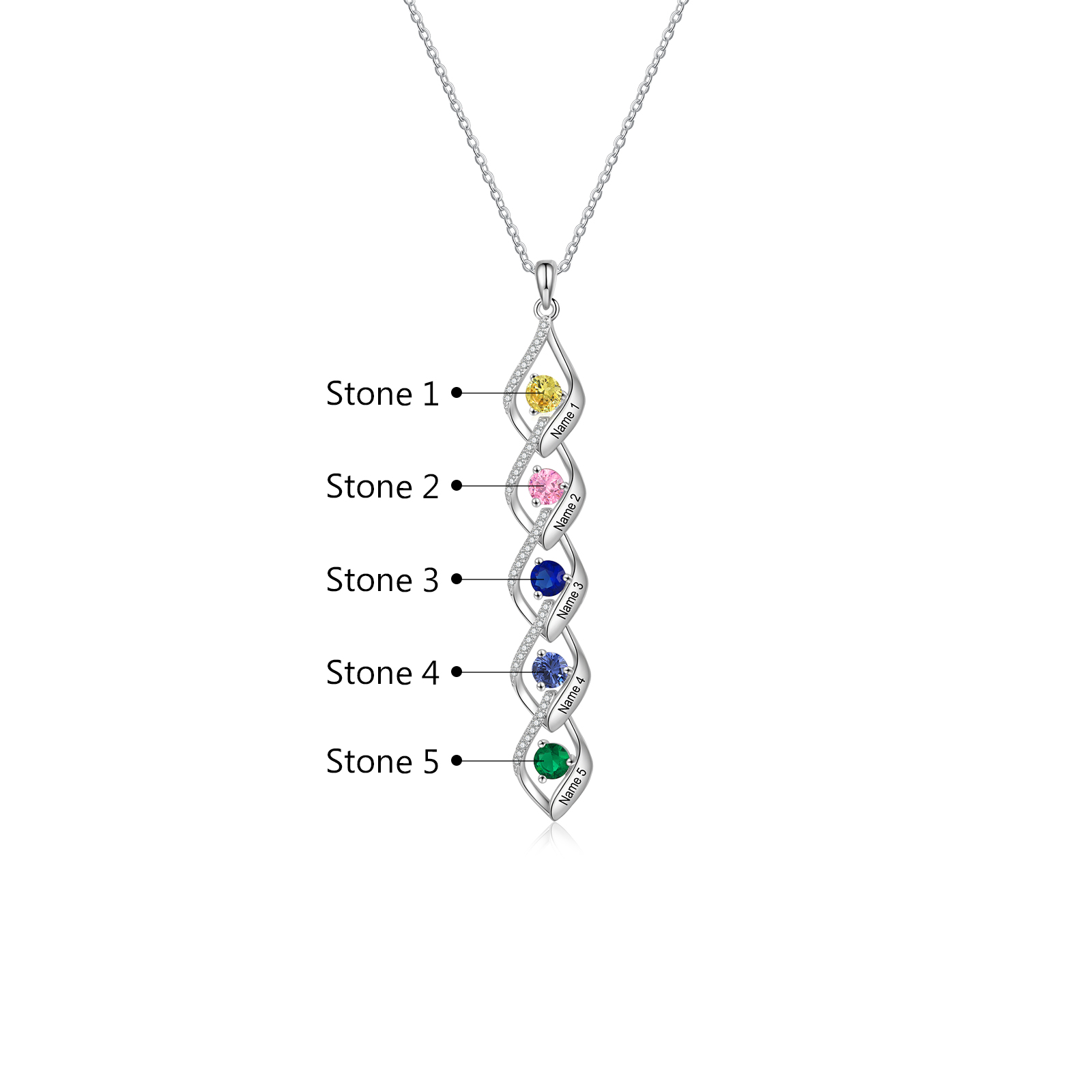 5 Names - Personalized Necklace Custom Birthstone Necklace Engraved with Name A special Gift For Mom/Grandma