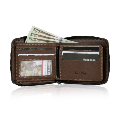 6 Names - Personalized Photo Custom Leather Men's Zipper Wallet as a Father's Day Gift for Dad