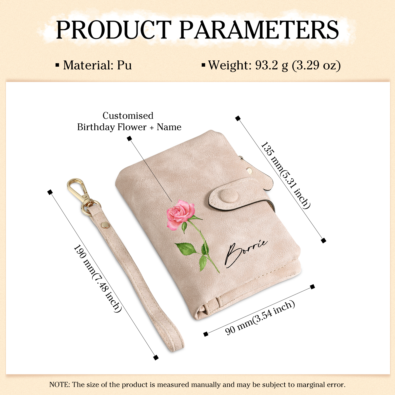 Pink Color Personalized Birthday Flower Leather Wallet Engraving Name Wallet Gifts for Women