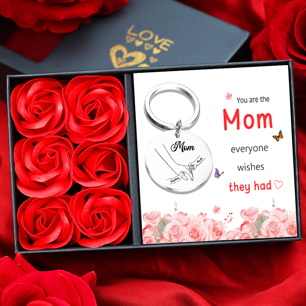 2 Name Personalized Pendant Keychain with Set Gift Box, Engraved with
