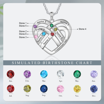 6 Names - Personalized Double Layer Heart Necklace with Custom Name and Birthstone, As a Mother's Day Gift for Mom