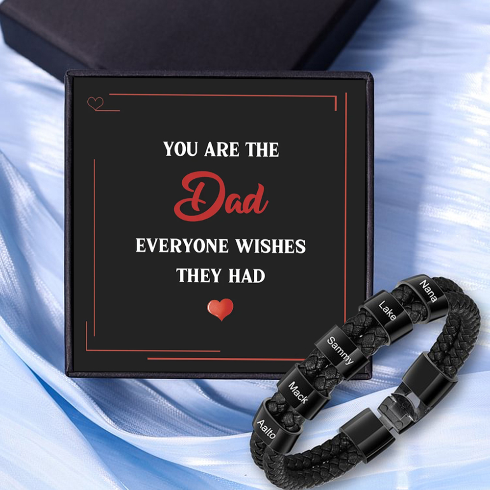 5 Names Personalized Braided Leather Bracelet Engraving Men's Bracelet Gift for Dad