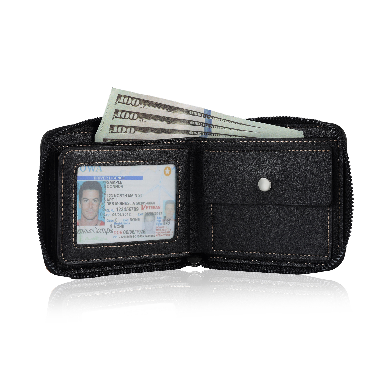 6 Names - Personalized Photo Custom Leather Men's Zipper Wallet as a Father's Day Gift for Dad
