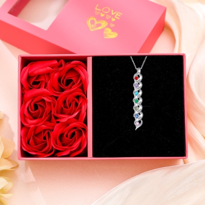 1-10 Names-Personalized Birthstones Necklace Set With Rose Gift Box-Custom Cascading Pendant Necklace Engraving 3 Names Gifts for Her