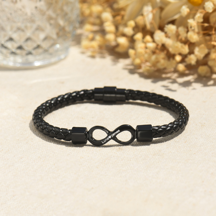 Personalized To My Man Infinity Leather Bracelet Gift Set, Custom Name Men's Bracelet Gifts For Him