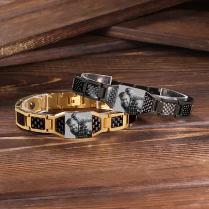 To My Man Personalized Carbon Fiber Energy Bracelet Gift Set, Custom Photo ID Bar Men's Bracelet Bangle Gifts For Him | Jessemade