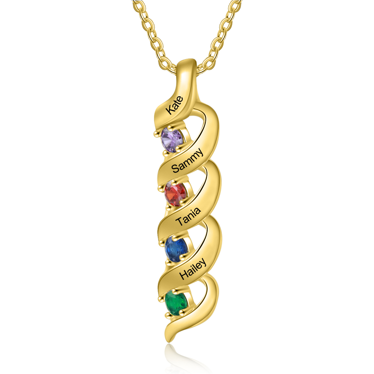 4 Names-Personalized Necklace Cascading Pendant with 4 Birthstones Engraving 4 Names Gifts for Her