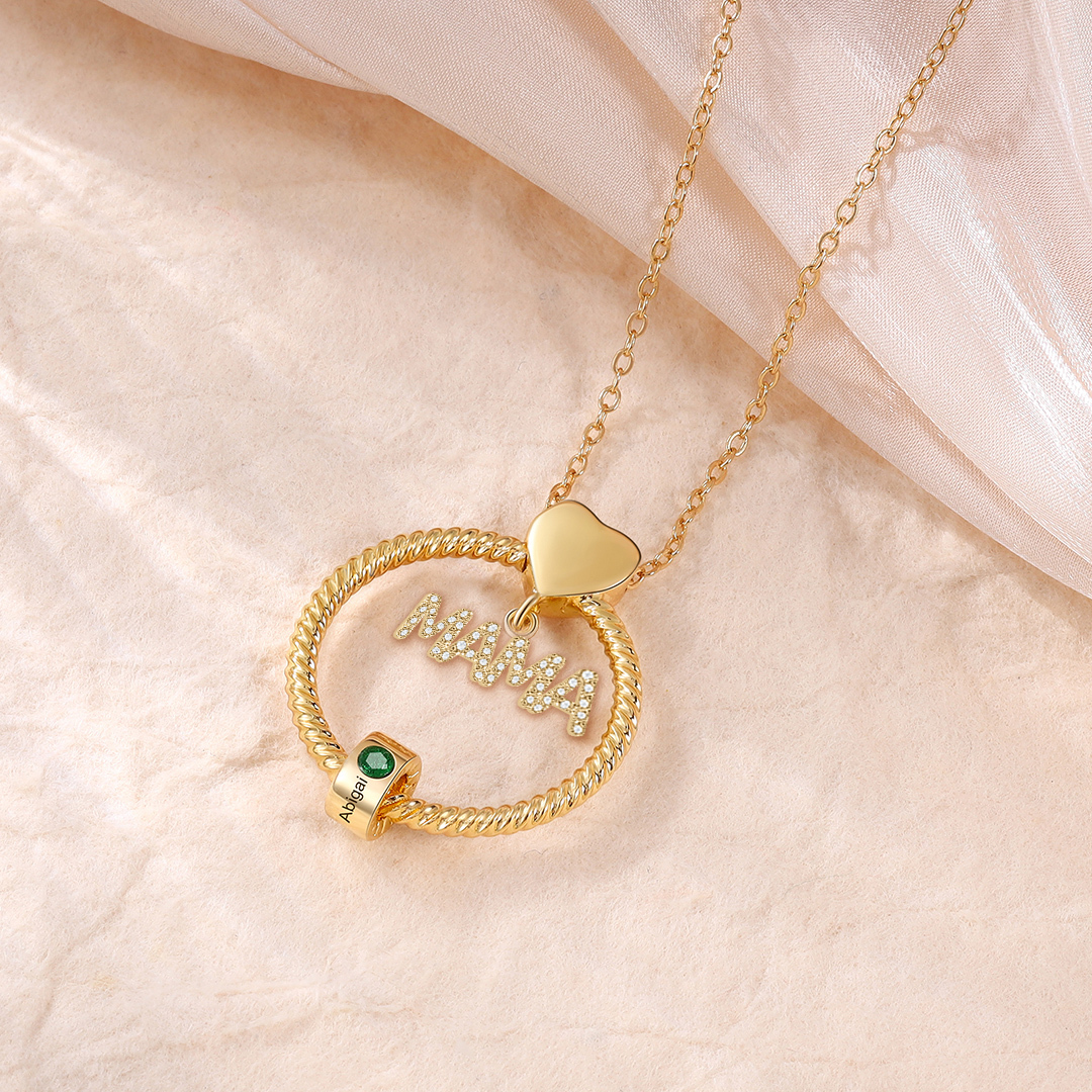1 Name-Personalized Mom Necklace Set With Premium Custom Necklace With 1 Birthstones Engraved Names Gift For Mother