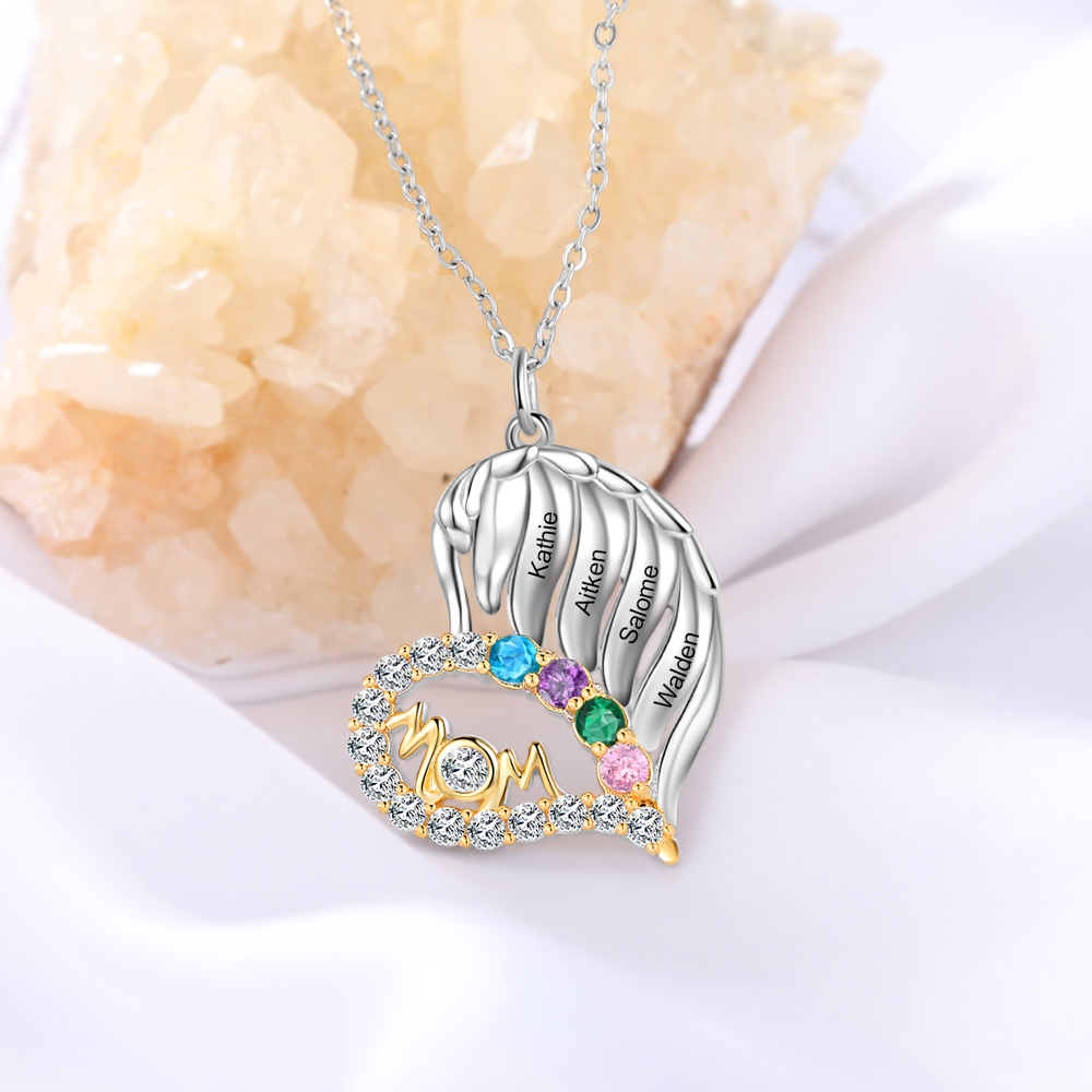 4 Names-Personalized Hearts Necklace Custom Birthstone Necklace Wonderful Gifts for Mom