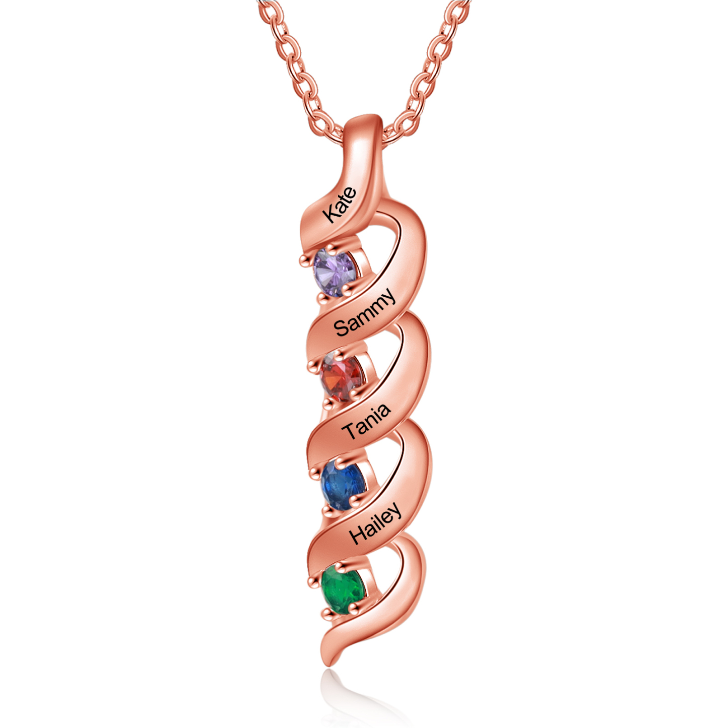 4 Names-Personalized Necklace Cascading Pendant with 4 Birthstones Engraving 4 Names Gifts for Her