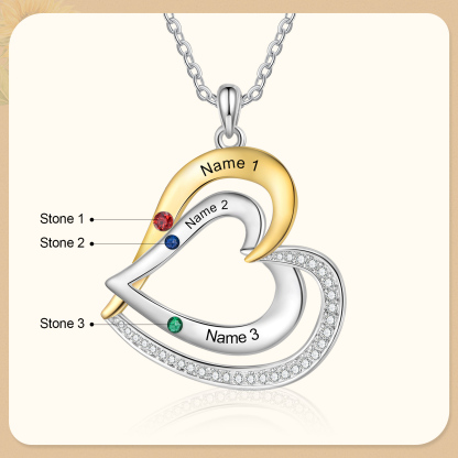 3 Names - Personalized Special Heart Necklace S925 Silver with Birthstone and Name Beautiful Gift for Her