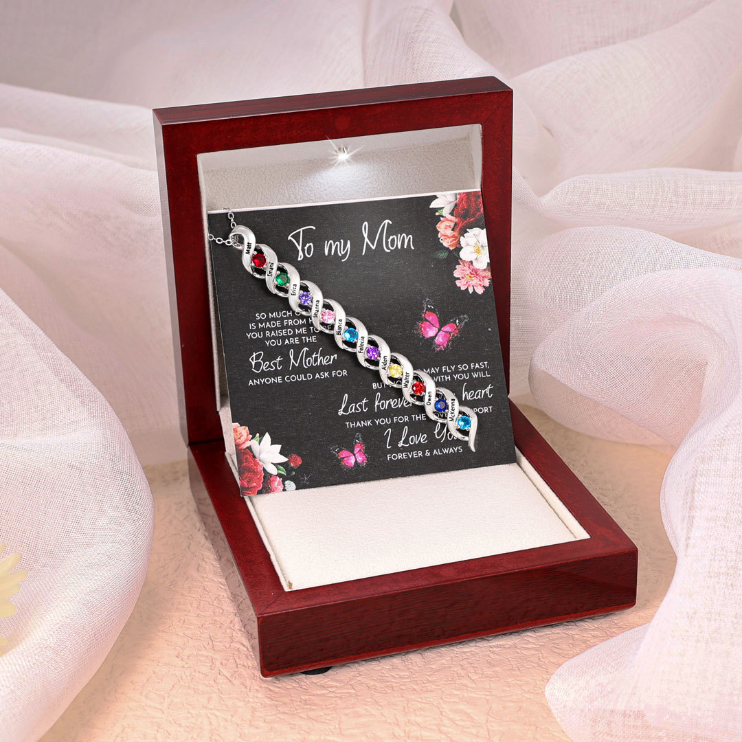 Personalized Necklace Cascading Pendant with 10 Birthstones Engraving 10 Names Gifts for Her