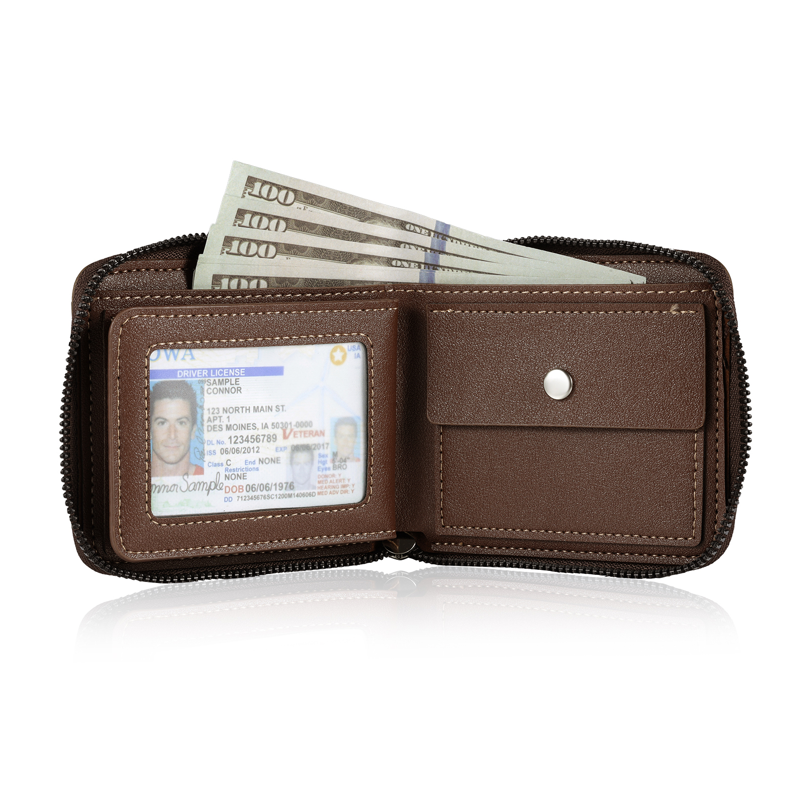 6 Names - Personalized Photo Custom Leather Men's Zipper Wallet as a Father's Day Gift for Dad