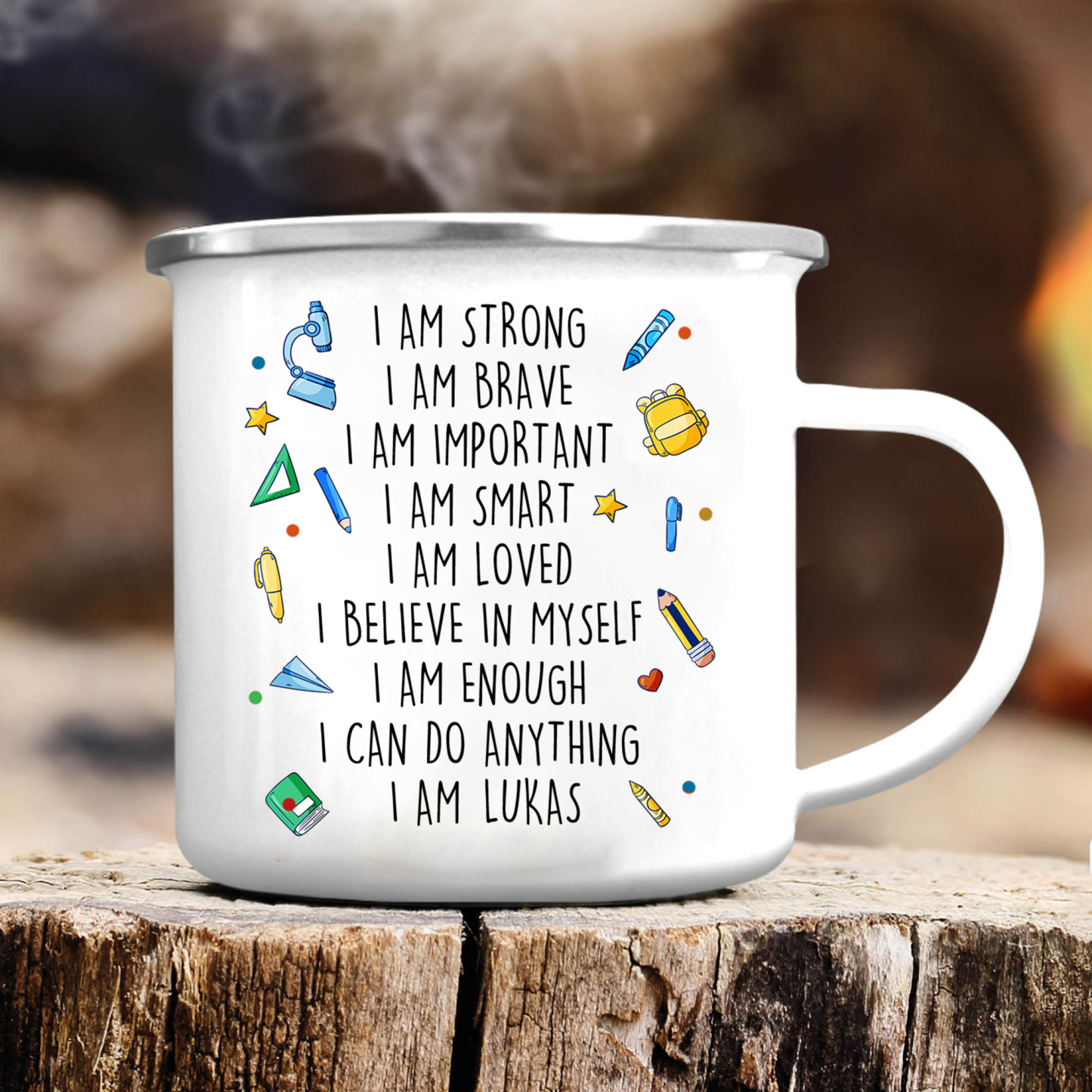 Personalized Name And Date Enamel Mug Leopard Pattern Back To School Gift For Kid