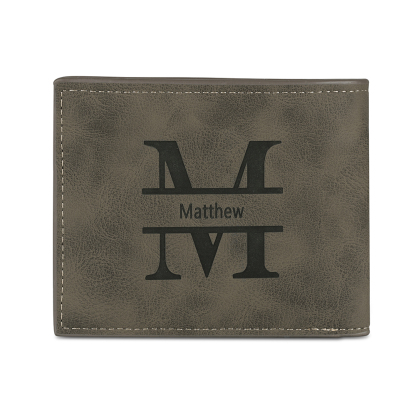 Photo Personalized Leather Men's Wallet Customized Name Letter Folding Wallet Two Colors Available with Gift Box for Dad