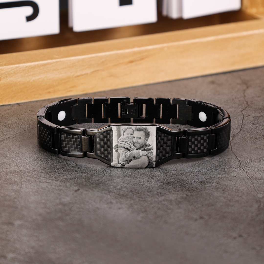 Personalized Bracelet Custom Photo ID Bar Men's Bracelet Bangle Gifts For Him