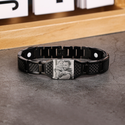 Personalized To My Man Carbon Fiber Energy Bracelet Gift Set, Custom Photo ID Bar Men's Bracelet Bangle Gifts For Him