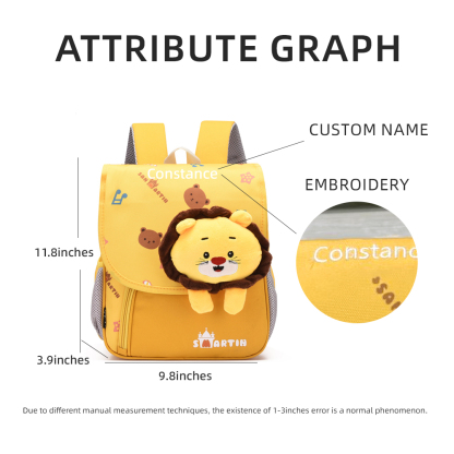 Personalized Yellow Cat Children School Bag Embroidery Name Black Backpack, Customized Schoolbag Travel Bag For Kids