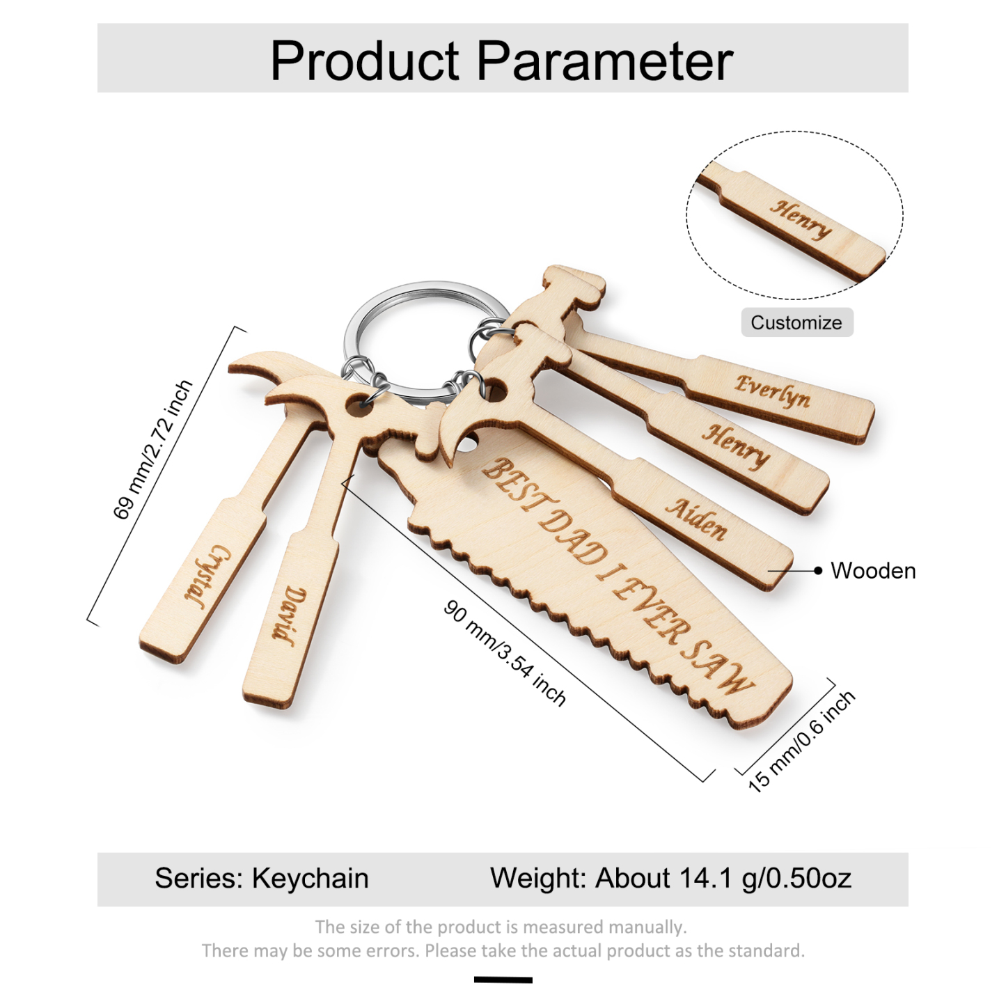 Personalized Keychain Engraved 5 Names Keychain Gifts For Father