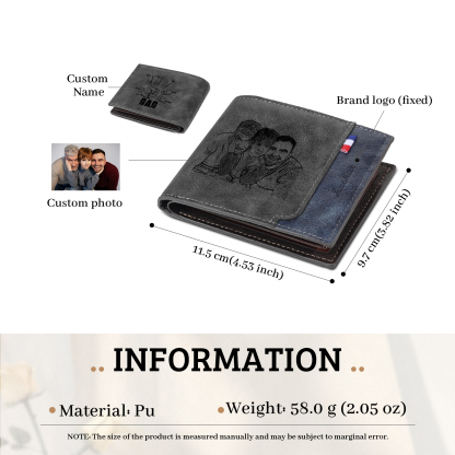 6 Names - Personalized Photo Custom Leather Men's Folding Wallet as a Father's Day Gift for Dad