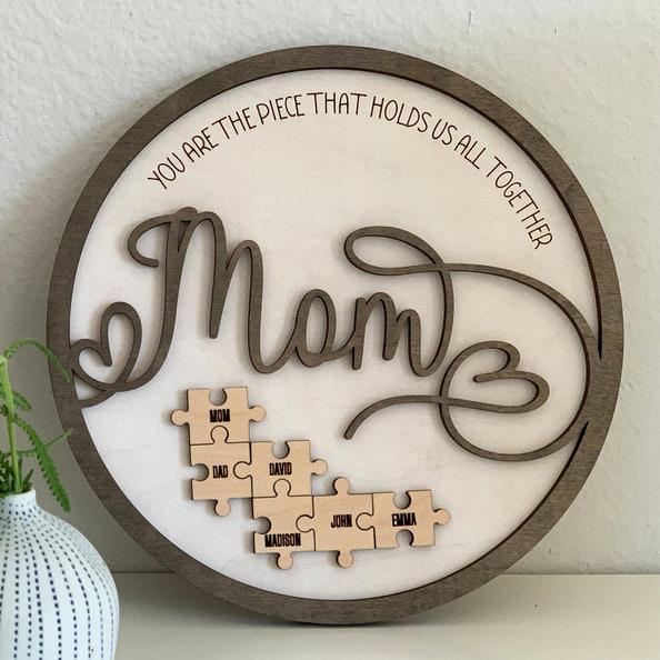 Personalized Mom You Are the Piece that Holds Us Together Puzzle Sign Custom Mom Plaque with 3 Kids' Names