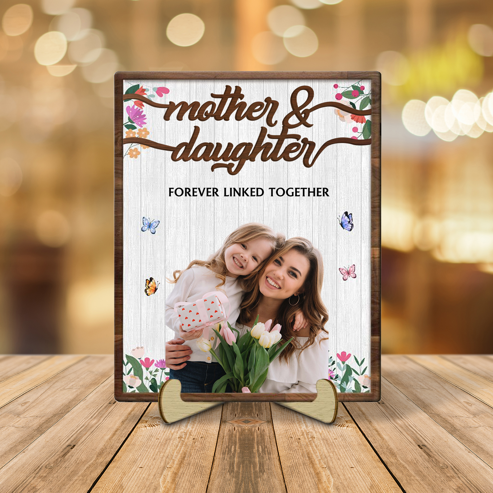 Photo Text Personalized Mom and Daughter Style Home Frame Mother's Day Wooden Ornaments for Mom