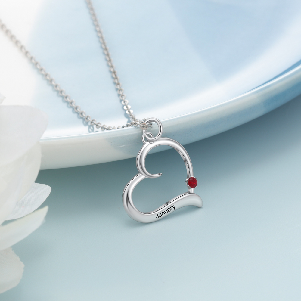 1 Name-Personalized Special Heart Necklace with Birthstone and Name for Her