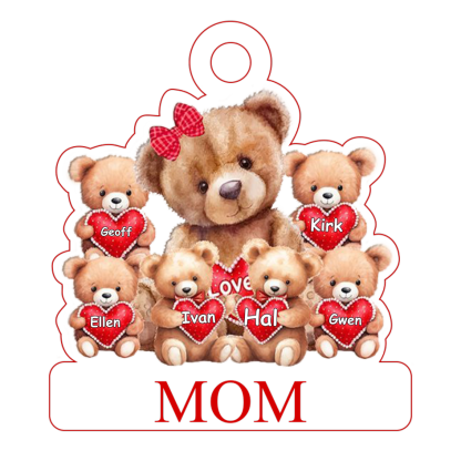 Name-Personalized 1-10 Names Acrylic Bear Keychain-Customized Name Keychain For Family