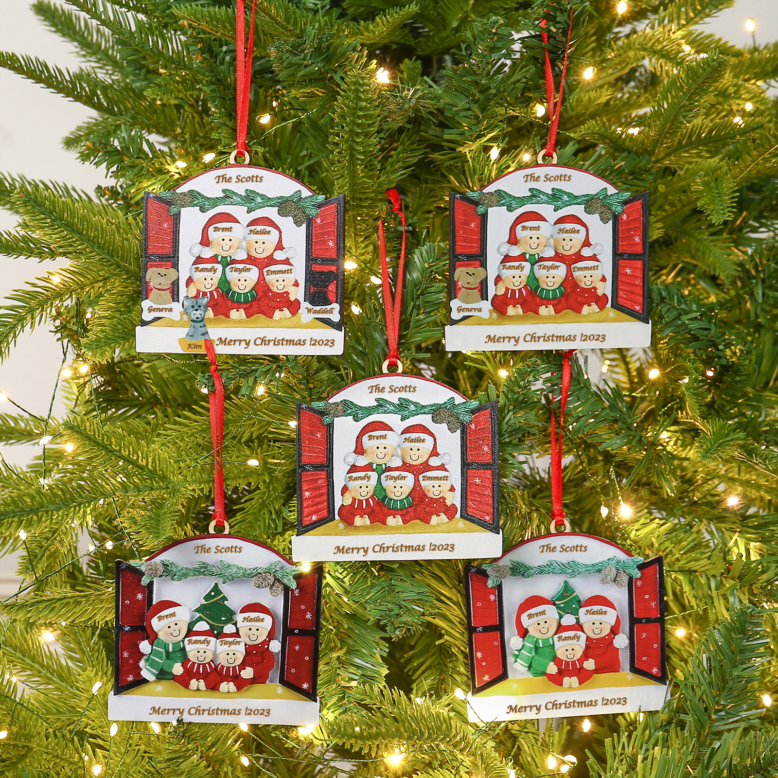 3 Names-Personalized Family Wooden Christmas Xmas Tree Decoration Ornament-Custom 3 Names Hanging Ornament Gifts For Family