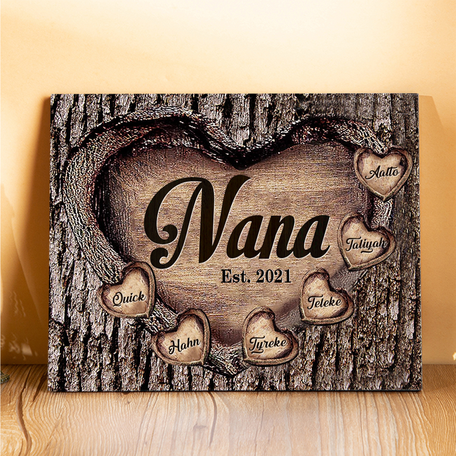 6 Names-Personalized Nana Wooden Ornament Custom Text And Date Home Decoration for Family