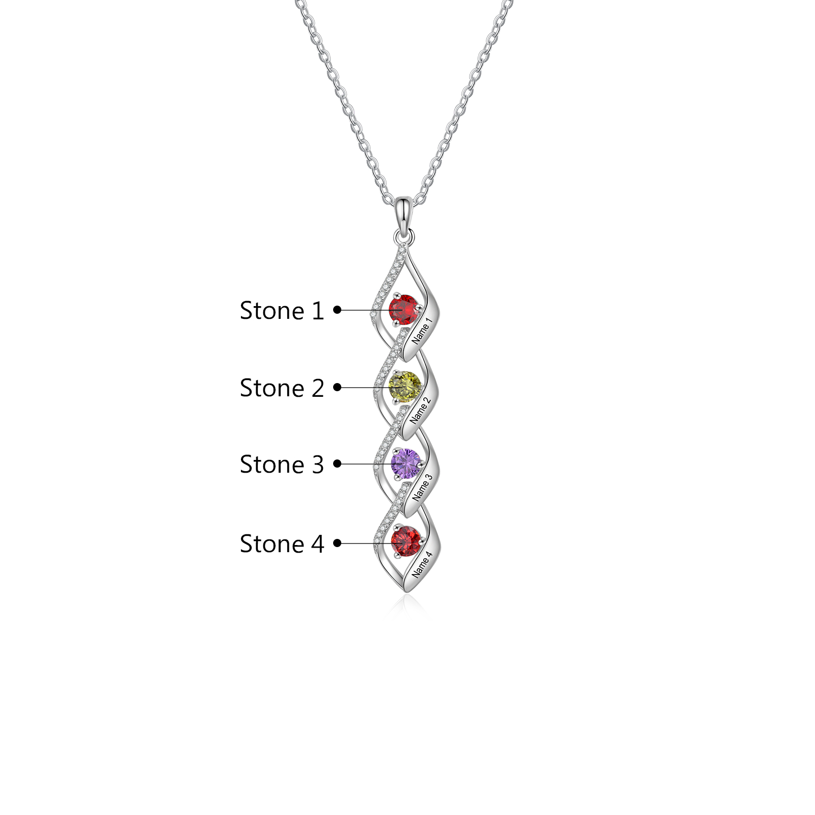 4 Names - Personalized Necklace Custom Birthstone Necklace Engraved with Name A special Gift For Mom/Grandma