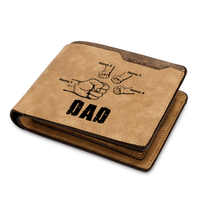 4 Names - Personalized Leather Men's Wallet Custom Photo Fist Fold Wallet for Dad