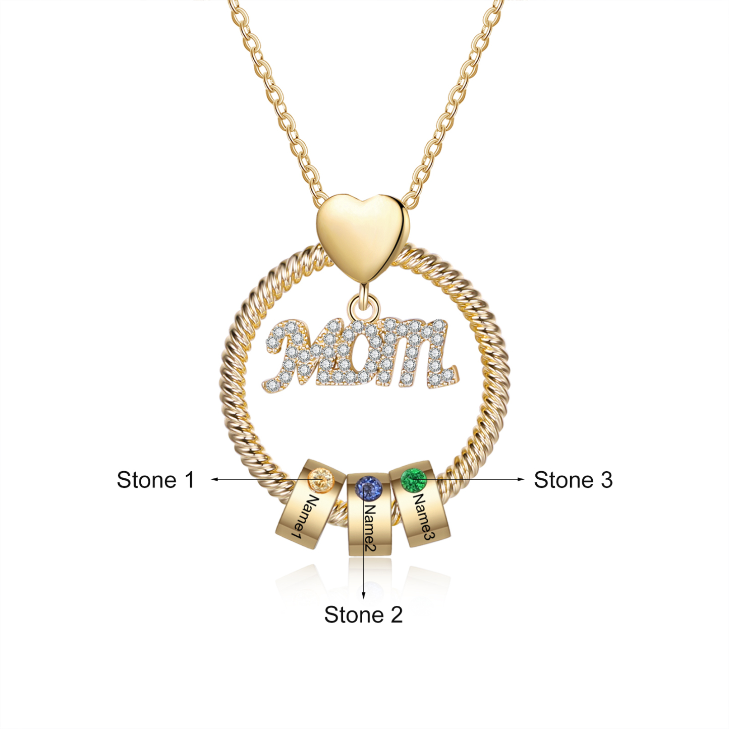 3 Names-Personalized Mom Necklace Set With Premium Custom Necklace With 3 Birthstones Engraved Names Gift For Mother