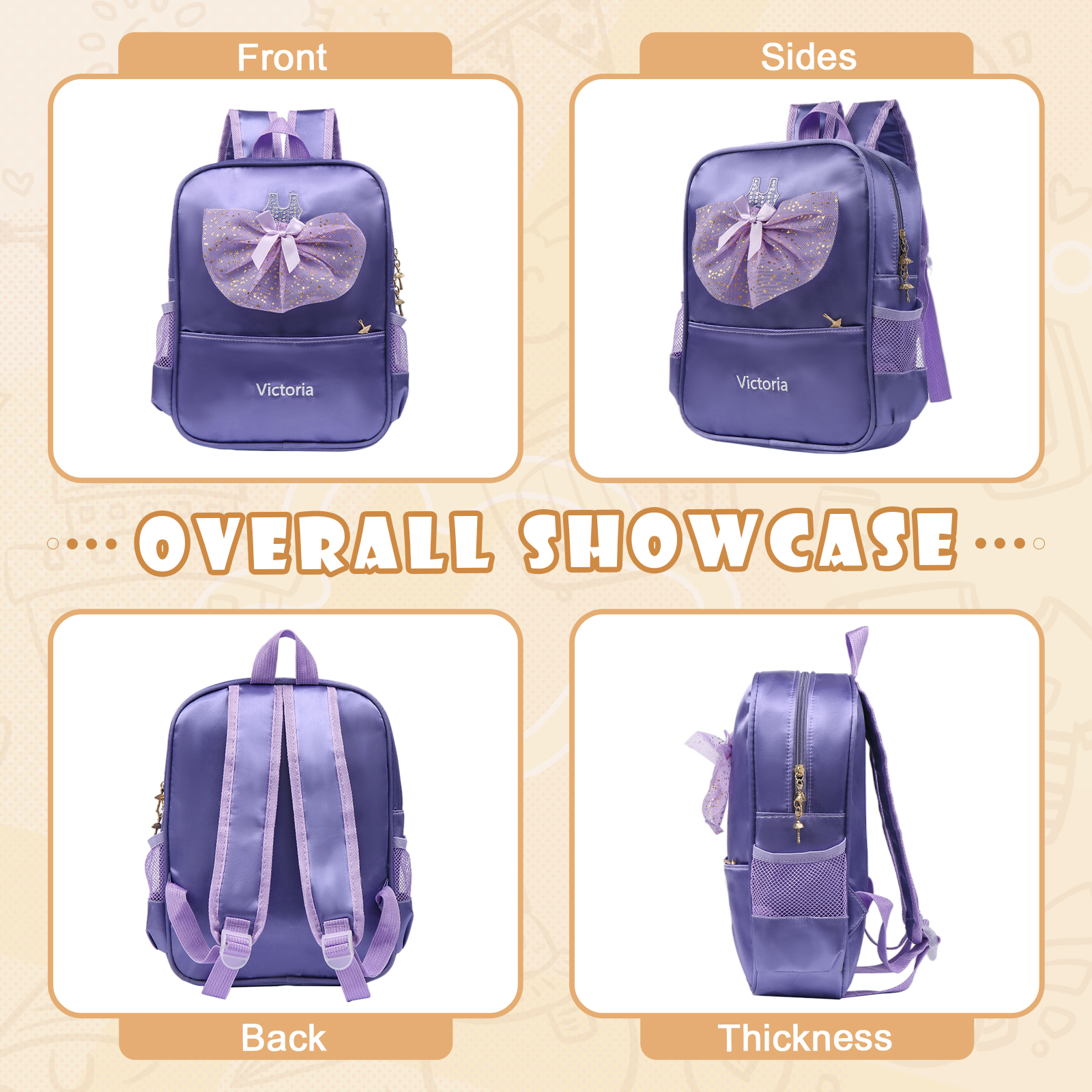 Personalized Name Band Princess Dress Accessories Satin Children Backpack Back To School Gift