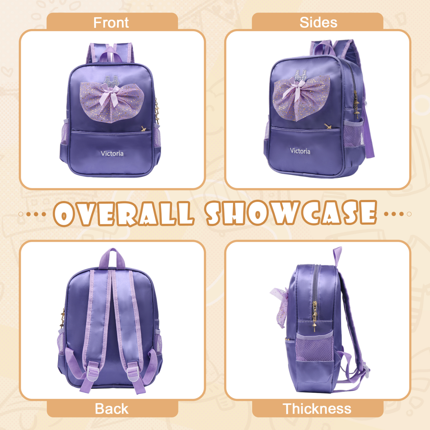 Personalized Name Band Princess Dress Accessories Satin Children Backpack Back To School Gift