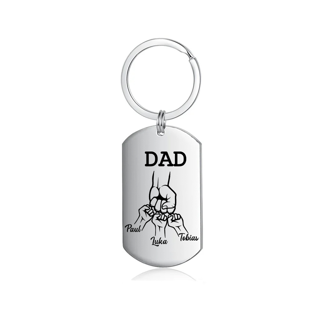 3 Names - Customized Dad Fist Keychain Set l Gift Box with Gift Card for Dad