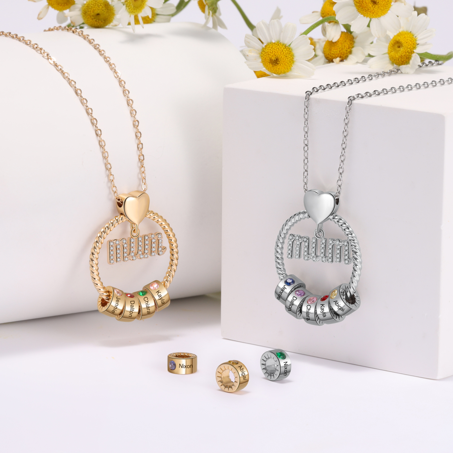 1 Name-Personalized Mom Necklace Set With Premium Custom Necklace With 1 Birthstones Engraved Names Gift For Mother