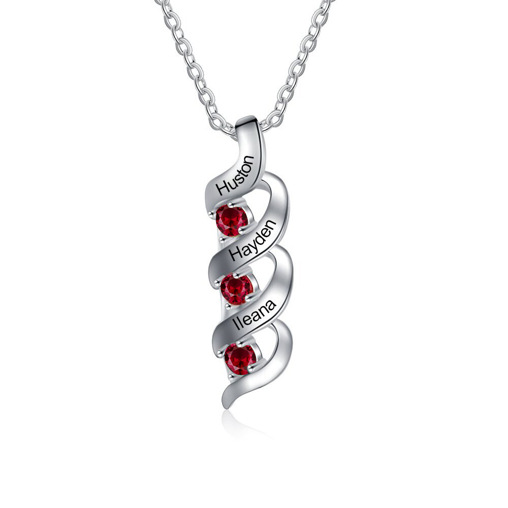 Customized Necklace Cascading Pendant with 3 Birthstones Engraving 3 Names Gifts for Her