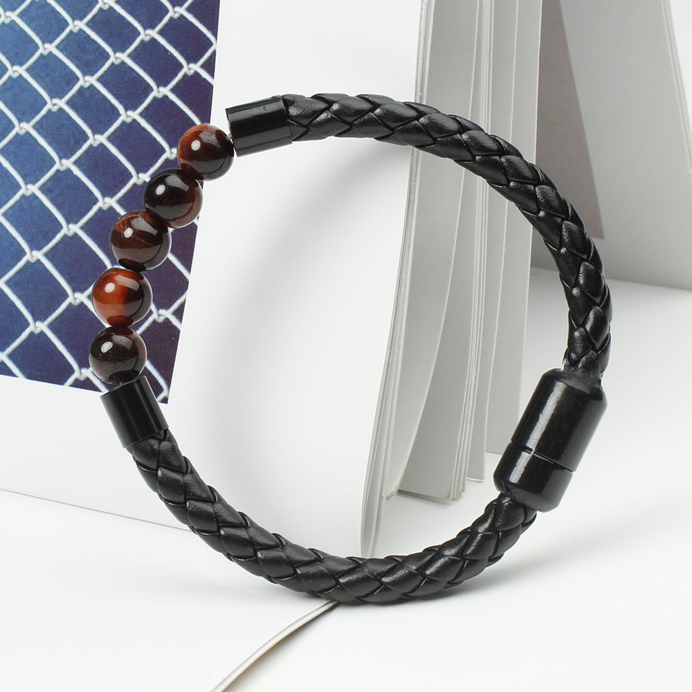 Tiger Eye Black Onyx Beaded Bracelet Men